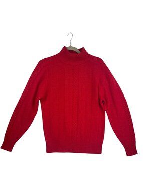 VTG Crystal Sportswear Red Lambswool Angora Cable Knit Sweater Women M Mock Neck